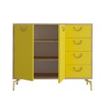 Casa si Gradina - Mobilier - Organizare si depozitare - Organizator incaltaminte - Dulap pentru pantofi, Hanah Home, pal melaminat, stejar si galben, 100x35x82 cm - Infinity.ro