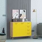 Casa si Gradina - Mobilier - Organizare si depozitare - Organizator incaltaminte - Dulap pentru pantofi, Hanah Home, pal melaminat, stejar si galben, 100x35x82 cm - Infinity.ro