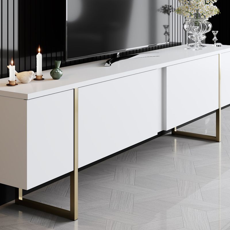 Casa si Gradina - Mobilier - Comode si corpuri - Comode - Comoda tv, Hanah Home, pal melaminat, alb auriu, 180x30x50 cm - Infinity.ro