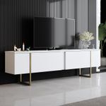 Casa si Gradina - Mobilier - Comode si corpuri - Comode - Comoda tv, Hanah Home, pal melaminat, alb auriu, 180x30x50 cm - Infinity.ro