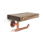 Casa si Gradina - Sanitare - Suporturi si accesorii baie - Suporturi baie - Raft pentru baie, Hanah Home, lemn de molid si cupru, aur roz si nuc, 30x15x14 cm - Infinity.ro