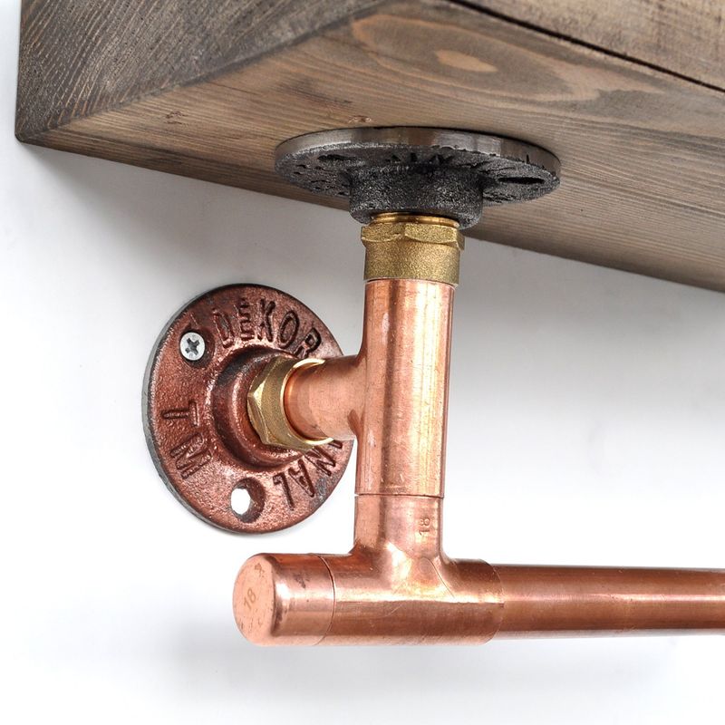 Casa si Gradina - Sanitare - Suporturi si accesorii baie - Suporturi baie - Raft pentru baie, Hanah Home, lemn de molid si cupru, aur roz si nuc, 30x15x14 cm - Infinity.ro