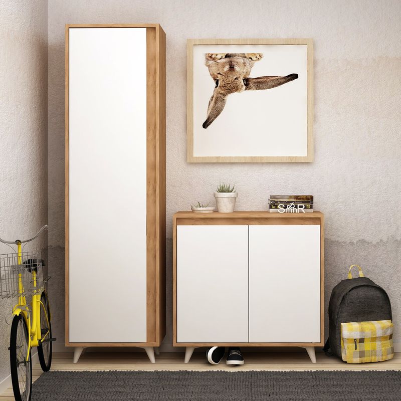 Casa si Gradina - Mobilier - Organizare si depozitare - Organizator incaltaminte - Dulap pentru pantofi, Hanah Home, pal melaminat, stejar si alb, 80x35x100 cm - Infinity.ro