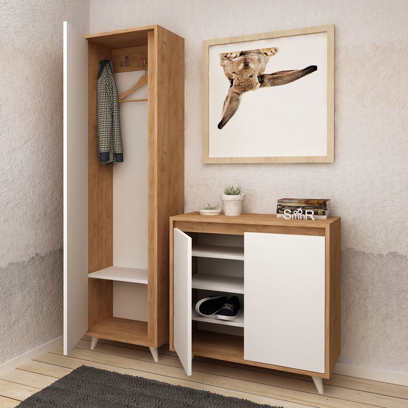 Casa si Gradina - Mobilier - Organizare si depozitare - Organizator incaltaminte - Dulap pentru pantofi, Hanah Home, pal melaminat, stejar si alb, 80x35x100 cm - Infinity.ro