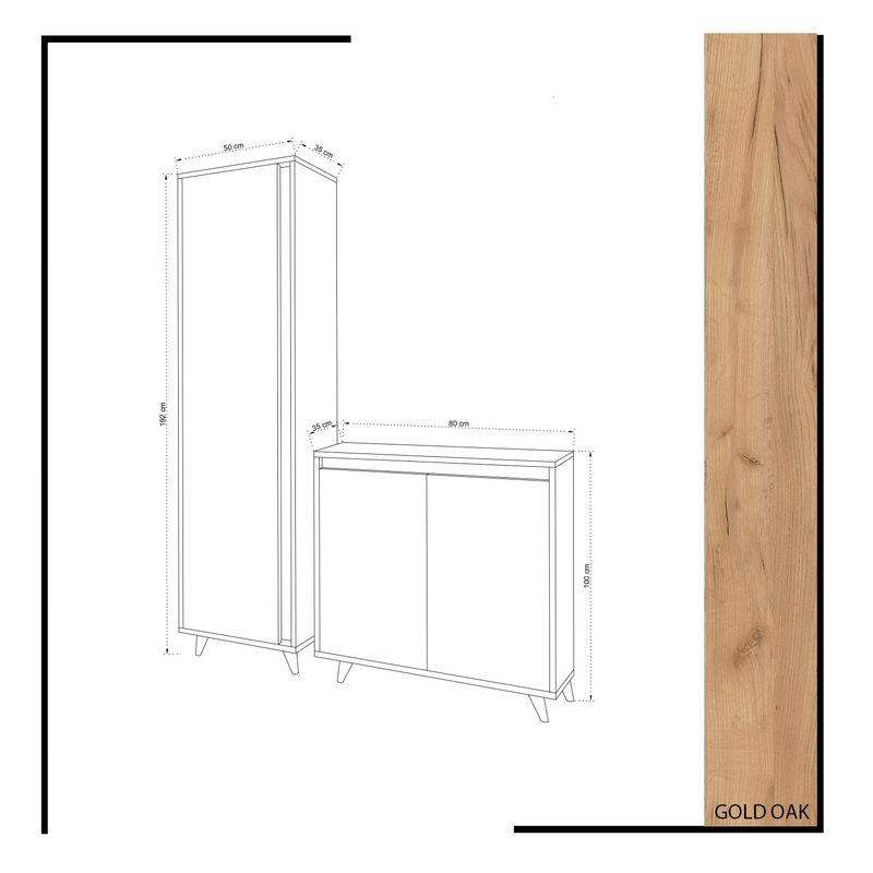 Casa si Gradina - Mobilier - Organizare si depozitare - Organizator incaltaminte - Dulap pentru pantofi, Hanah Home, pal melaminat, stejar si alb, 80x35x100 cm - Infinity.ro