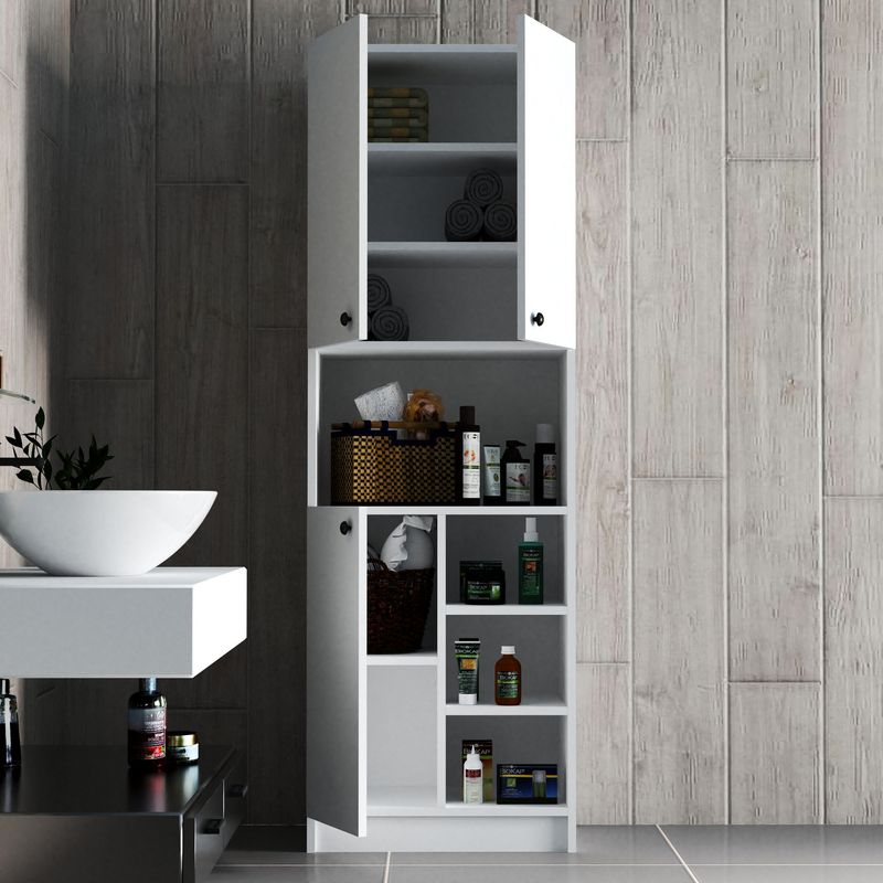 Casa si Gradina - Mobilier - Mobilier baie - Corpuri baie - Dulap multifunctional, Hanah Home, panou aglomerat acoperit cu melamina, alb, 59,6x35x180 cm - Infinity.ro