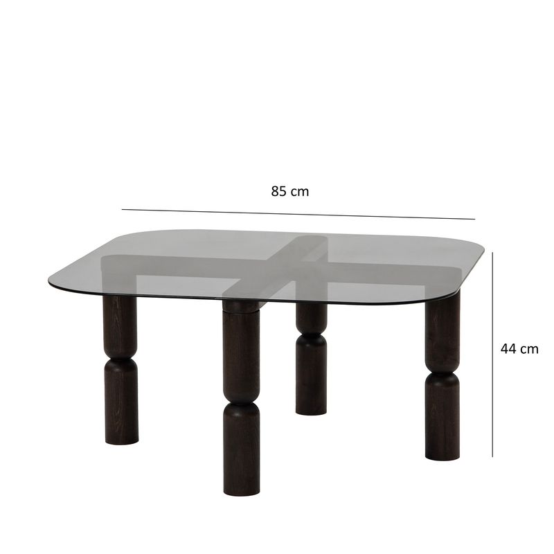 Casa si Gradina - Mobilier - Mese si birouri - Masute de cafea - Masuta de cafea, Hanah Home, sticla securizata si lemn masiv, antracit si fum, 80x80x40 cm - Infinity.ro