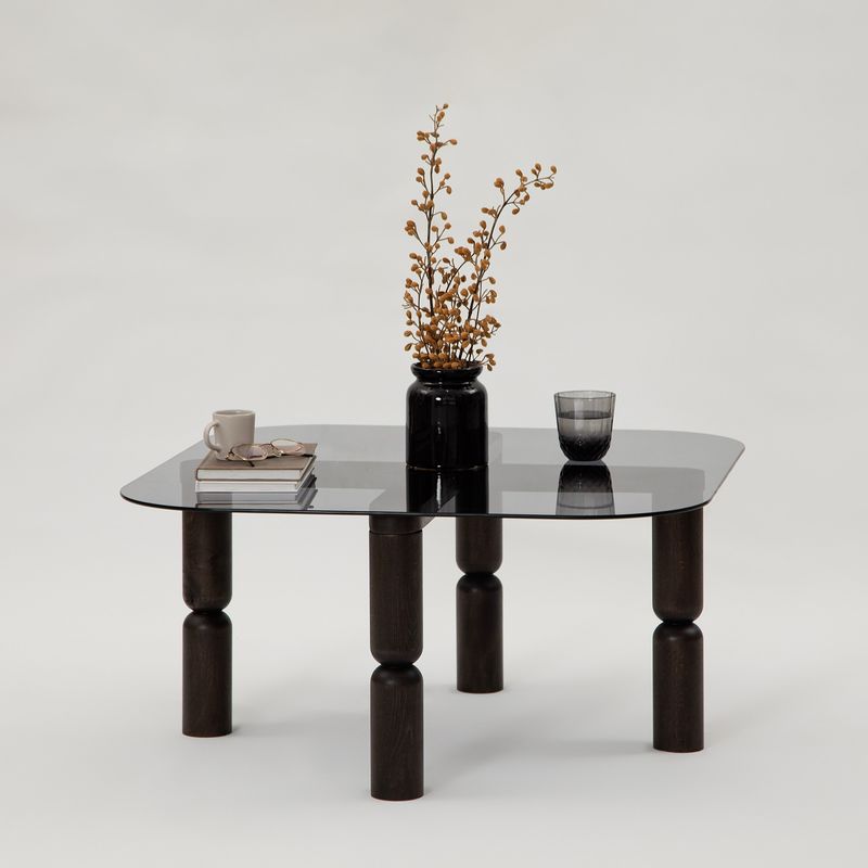 Casa si Gradina - Mobilier - Mese si birouri - Masute de cafea - Masuta de cafea, Hanah Home, sticla securizata si lemn masiv, antracit si fum, 80x80x40 cm - Infinity.ro
