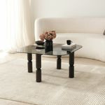 Casa si Gradina - Mobilier - Mese si birouri - Masute de cafea - Masuta de cafea, Hanah Home, sticla securizata si lemn masiv, antracit si fum, 80x80x40 cm - Infinity.ro