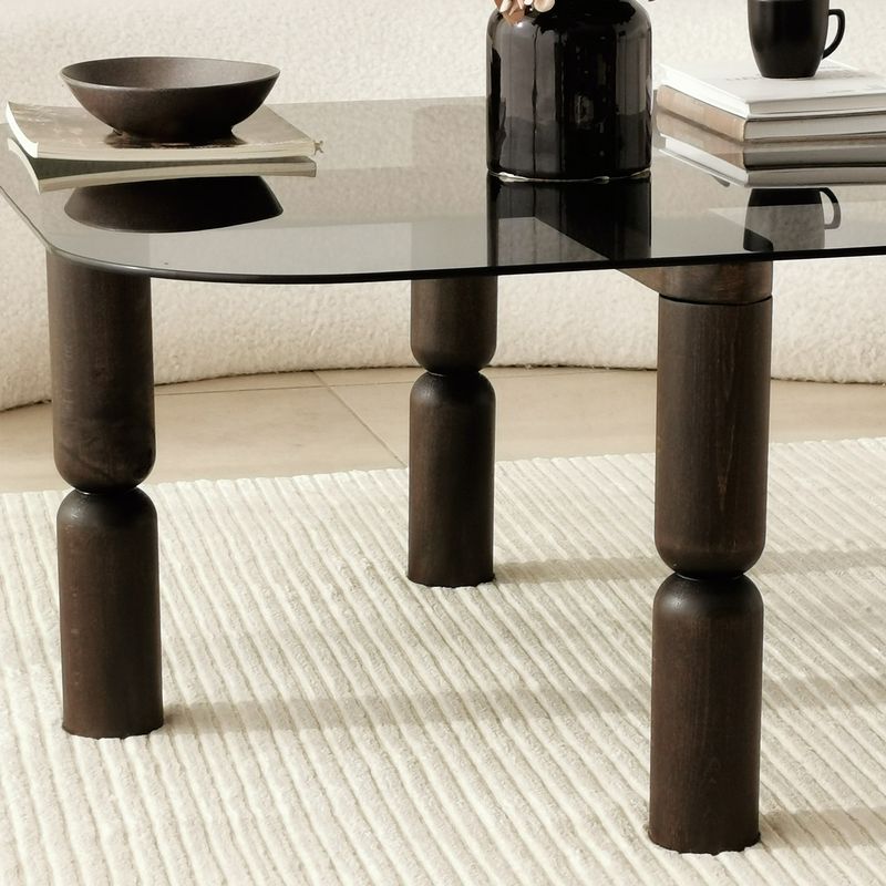 Casa si Gradina - Mobilier - Mese si birouri - Masute de cafea - Masuta de cafea, Hanah Home, sticla securizata si lemn masiv, antracit si fum, 80x80x40 cm - Infinity.ro