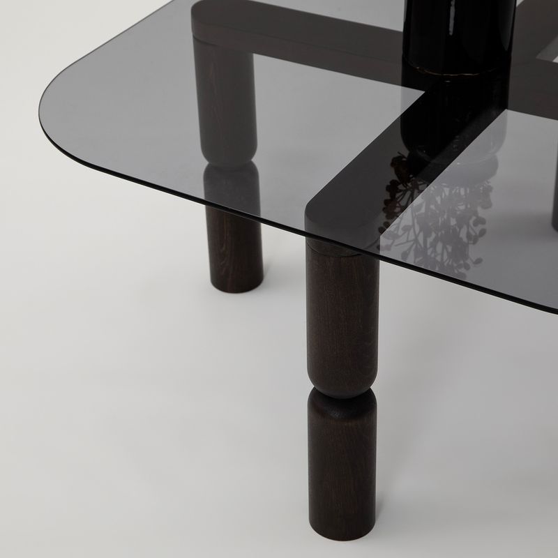 Casa si Gradina - Mobilier - Mese si birouri - Masute de cafea - Masuta de cafea, Hanah Home, sticla securizata si lemn masiv, antracit si fum, 80x80x40 cm - Infinity.ro