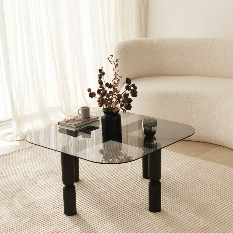 Casa si Gradina - Mobilier - Mese si birouri - Masute de cafea - Masuta de cafea, Hanah Home, sticla securizata si lemn masiv, antracit si fum, 80x80x40 cm - Infinity.ro