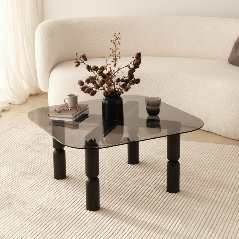 Casa si Gradina - Mobilier - Mese si birouri - Masute de cafea - Masuta de cafea, Hanah Home, sticla securizata si lemn masiv, antracit si fum, 80x80x40 cm - Infinity.ro