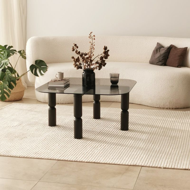 Casa si Gradina - Mobilier - Mese si birouri - Masute de cafea - Masuta de cafea, Hanah Home, sticla securizata si lemn masiv, antracit si fum, 80x80x40 cm - Infinity.ro