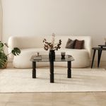 Casa si Gradina - Mobilier - Mese si birouri - Masute de cafea - Masuta de cafea, Hanah Home, sticla securizata si lemn masiv, antracit si fum, 80x80x40 cm - Infinity.ro