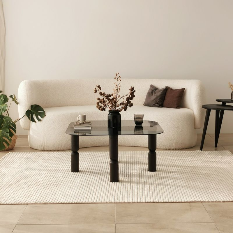 Casa si Gradina - Mobilier - Mese si birouri - Masute de cafea - Masuta de cafea, Hanah Home, sticla securizata si lemn masiv, antracit si fum, 80x80x40 cm - Infinity.ro