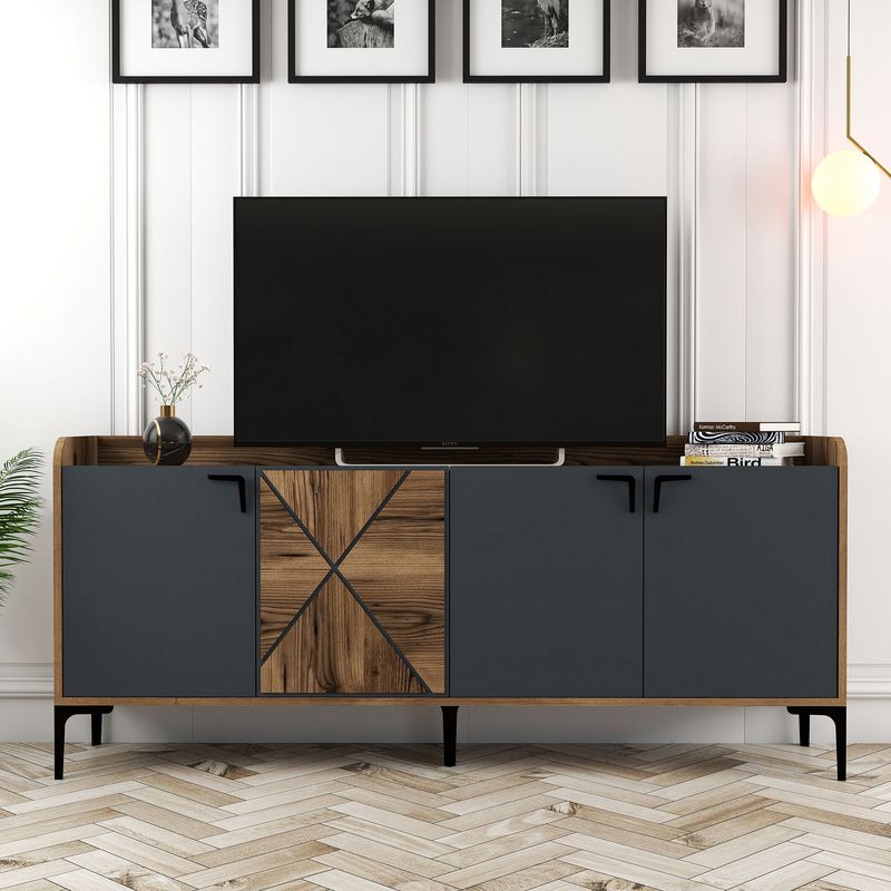 Casa si Gradina - Mobilier - Comode si corpuri - Console - Consola, Hanah Home, pal melaminat, nuc si antracit, 180x35x78 cm - Infinity.ro