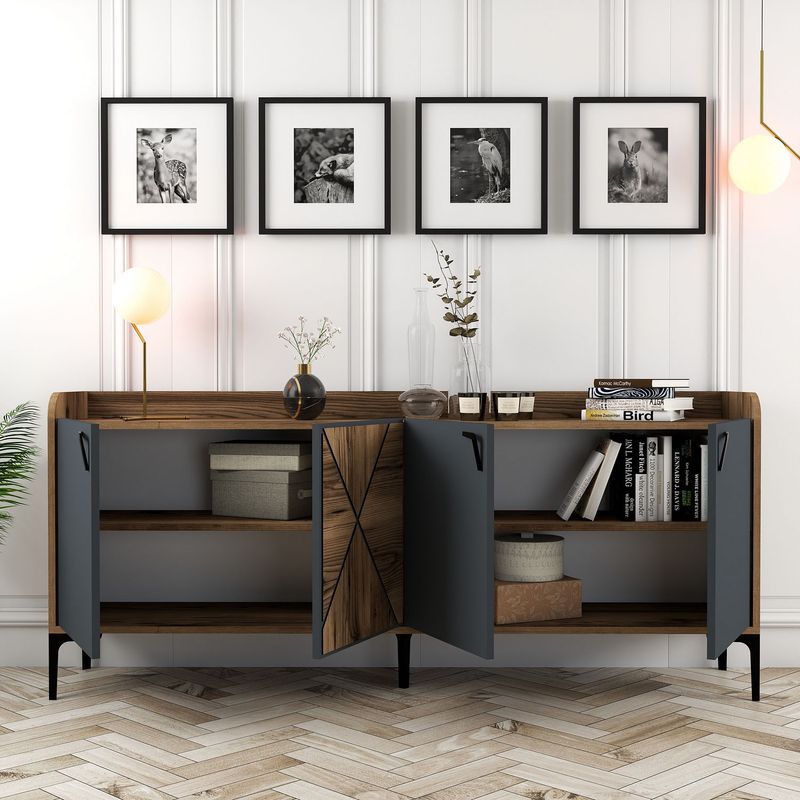 Casa si Gradina - Mobilier - Comode si corpuri - Console - Consola, Hanah Home, pal melaminat, nuc si antracit, 180x35x78 cm - Infinity.ro