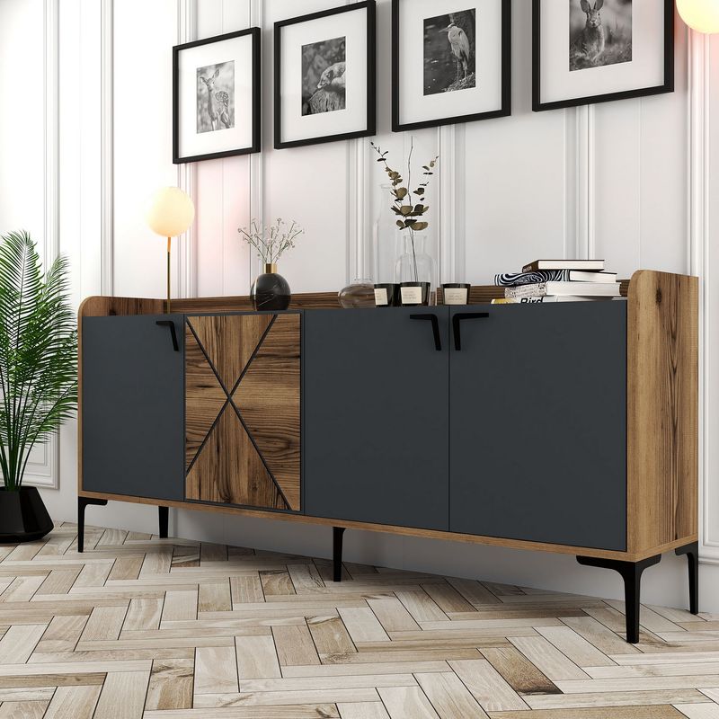Casa si Gradina - Mobilier - Comode si corpuri - Console - Consola, Hanah Home, pal melaminat, nuc si antracit, 180x35x78 cm - Infinity.ro