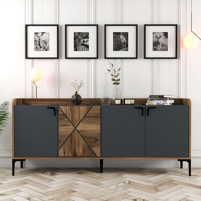 Casa si Gradina - Mobilier - Comode si corpuri - Console - Consola, Hanah Home, pal melaminat, nuc si antracit, 180x35x78 cm - Infinity.ro