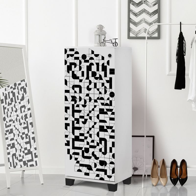 Casa si Gradina - Mobilier - Dulapuri si sifoniere - Dulapuri pantofi - Dulap pantofi, Hanah Home, pal melaminat, alb negru, 50x38x127 cm, 869VEL6504 - Infinity.ro