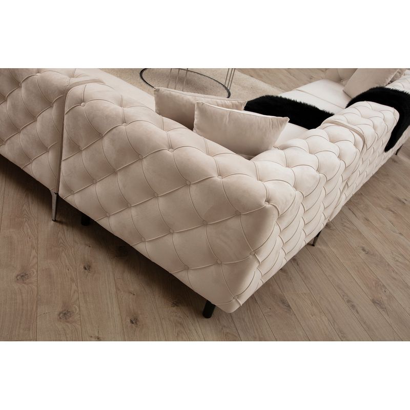 Casa si Gradina - Mobilier - Canapele si coltare - Coltare - Coltar, Hanah Home, lemn de fag si pal, ecru, 310x270x70 cm - Infinity.ro