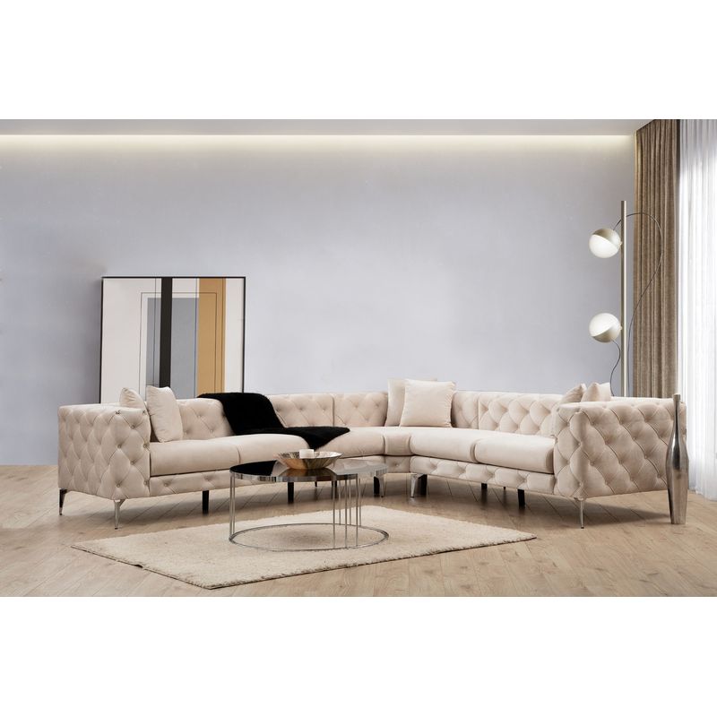 Casa si Gradina - Mobilier - Canapele si coltare - Coltare - Coltar, Hanah Home, lemn de fag si pal, ecru, 310x270x70 cm - Infinity.ro