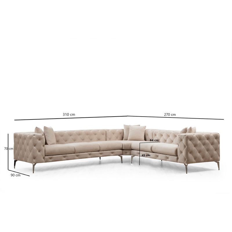 Casa si Gradina - Mobilier - Canapele si coltare - Coltare - Coltar, Hanah Home, lemn de fag si pal, ecru, 310x270x70 cm - Infinity.ro