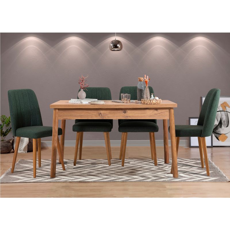 Casa si Gradina - Mobilier - Seturi de mobilier - Seturi mese si scaune - Set masa si scaune, Hanah Home, panou de particule melaminat, pin atlantic si verde, masa 120x75x77 cm, scaun 47x89 cm - Infinity.ro