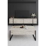 Casa si Gradina - Mobilier - Comode si corpuri - Comode - Comoda tv, Hanah Home, pal melaminat, travertin si negru, 180x30x50 cm - Infinity.ro