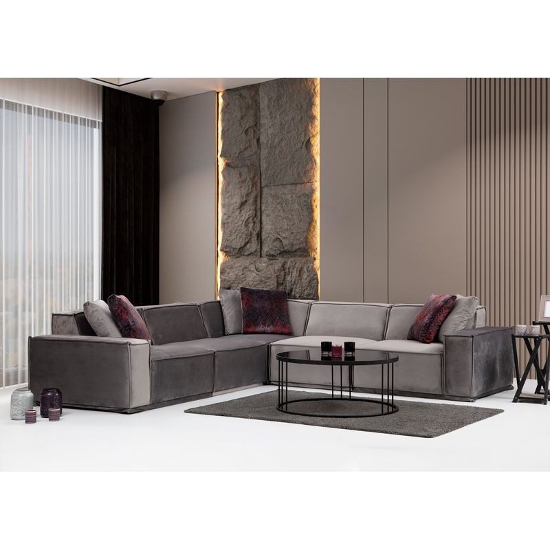 Casa si Gradina - Mobilier - Canapele si coltare - Coltare - Coltar, Hanah Home, lemn de fag si pal, gri, 300x300x100 cm - Infinity.ro