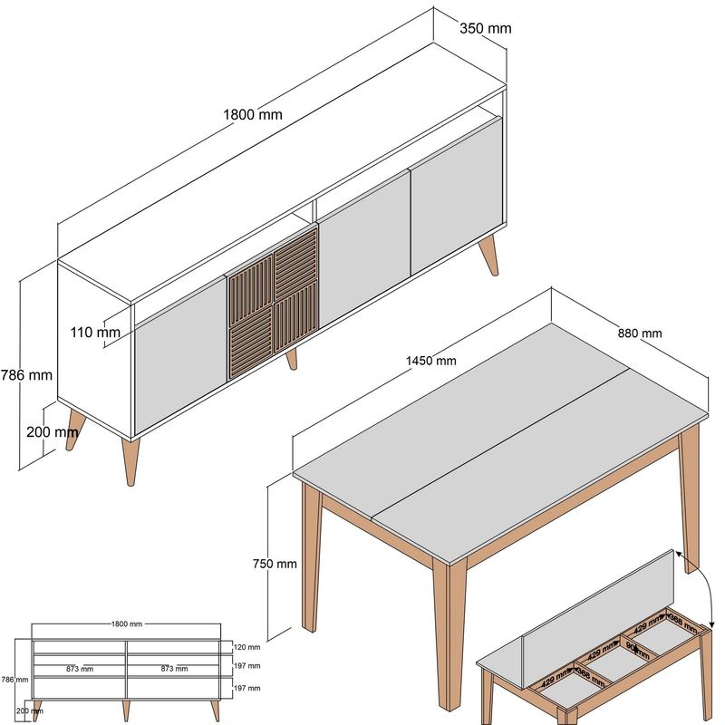 Casa si Gradina - Mobilier - Seturi de mobilier - Seturi living - Set living, Hanah Home, pal melaminat, nuc si negru, comoda 180x78.6x35 cm, masa 145x75x88 cm - Infinity.ro