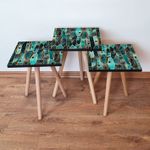 Casa si Gradina - Mobilier - Mese si birouri - Masute de cafea - Set masute cuib, Hanah Home, mdf, albastru verde auriu negru, 35x35x52 cm - Infinity.ro