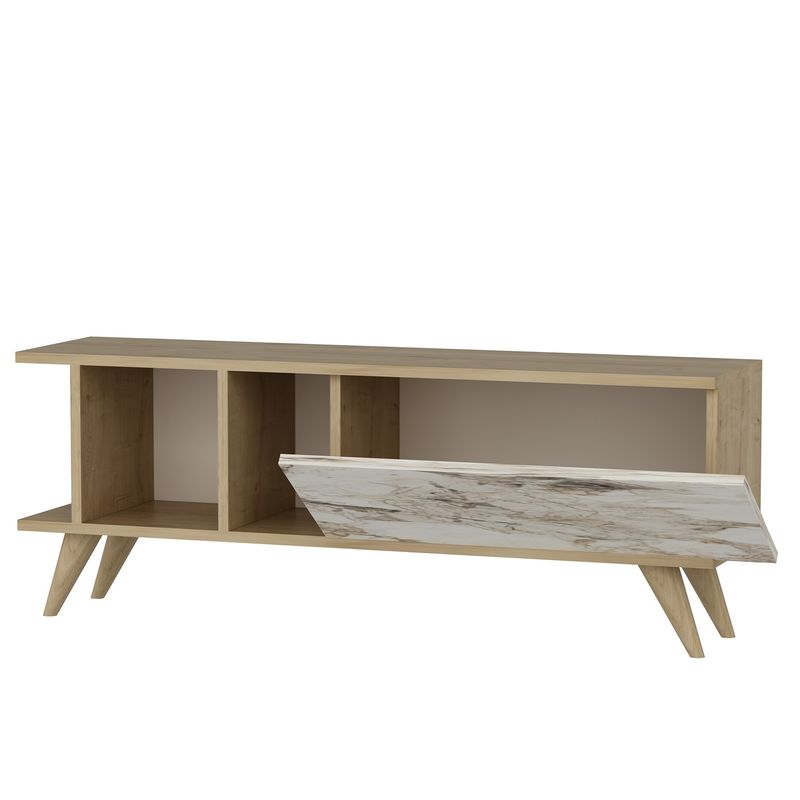 Casa si Gradina - Mobilier - Comode si corpuri - Comode - Comoda tv, Hanah Home, pal melaminat, stejar safir si marmura, 120x30x45 cm - Infinity.ro