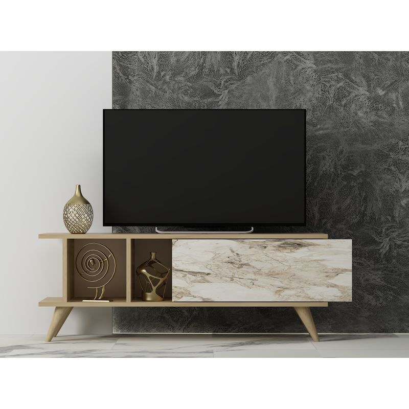 Casa si Gradina - Mobilier - Comode si corpuri - Comode - Comoda tv, Hanah Home, pal melaminat, stejar safir si marmura, 120x30x45 cm - Infinity.ro