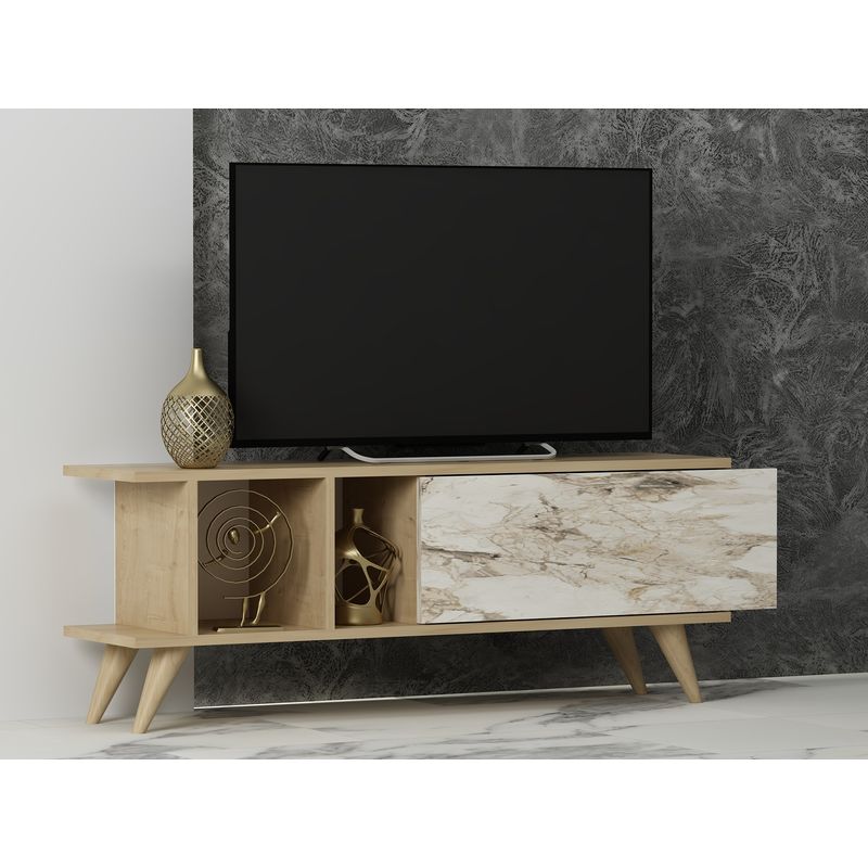 Casa si Gradina - Mobilier - Comode si corpuri - Comode - Comoda tv, Hanah Home, pal melaminat, stejar safir si marmura, 120x30x45 cm - Infinity.ro