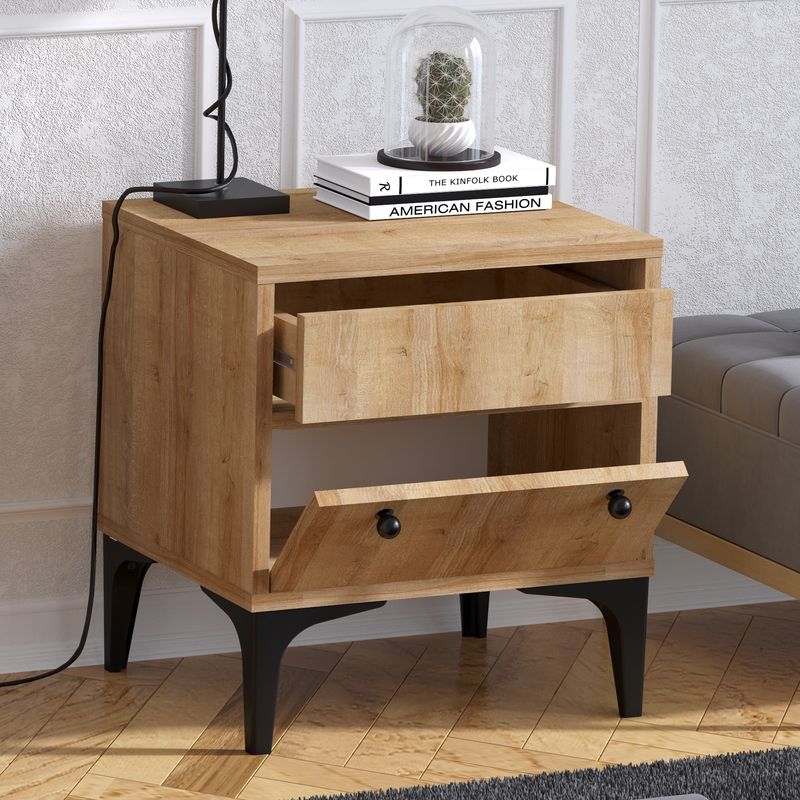 Casa si Gradina - Mobilier - Comode si corpuri - Noptiere - Noptiera, Hanah Home, pal melaminat, stejar, 45x40x51 cm, 393MRD1204 - Infinity.ro