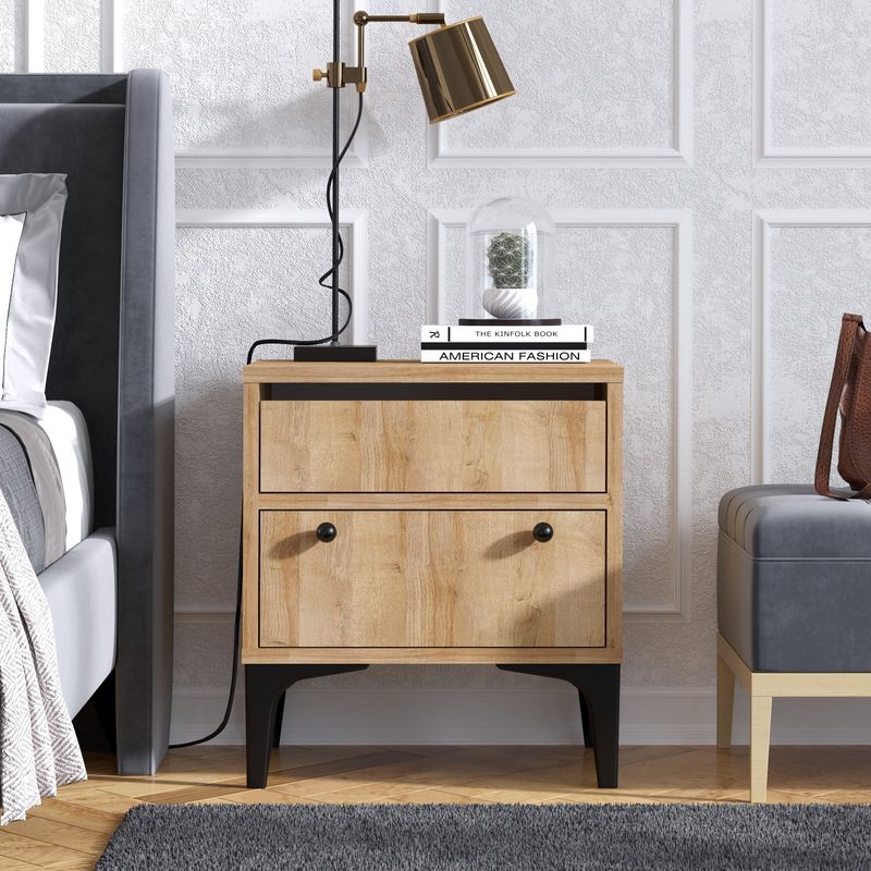 Casa si Gradina - Mobilier - Comode si corpuri - Noptiere - Noptiera, Hanah Home, pal melaminat, stejar, 45x40x51 cm, 393MRD1204 - Infinity.ro