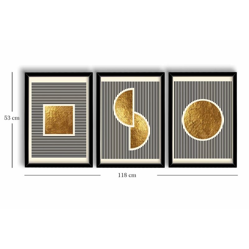 Casa si Gradina - Decoratiuni - Tablouri - Tablou decorativ inramat, Wallxpert, mdf, auriu alb negru, 38x53 cm, set 3 piese - Infinity.ro