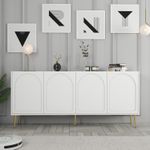 Casa si Gradina - Mobilier - Comode si corpuri - Console - Consola, Hanah Home, panou de particule melaminat, alb auriu, 180x35x80 cm - Infinity.ro
