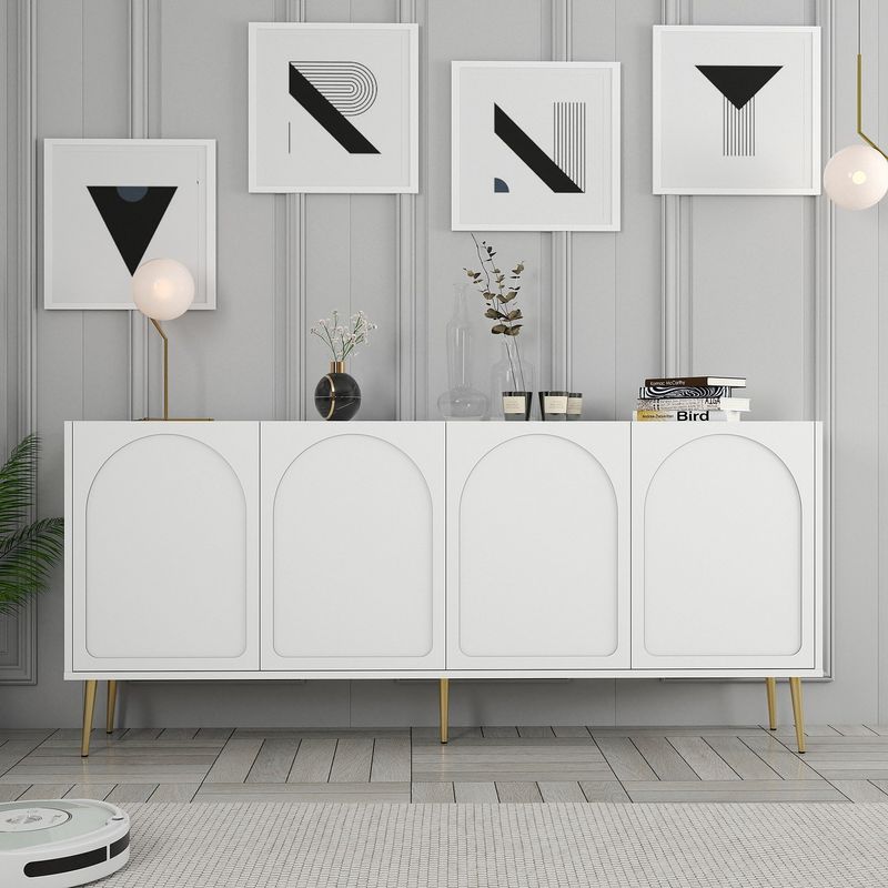 Casa si Gradina - Mobilier - Comode si corpuri - Console - Consola, Hanah Home, panou de particule melaminat, alb auriu, 180x35x80 cm - Infinity.ro