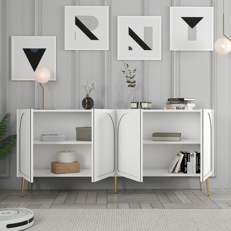 Casa si Gradina - Mobilier - Comode si corpuri - Console - Consola, Hanah Home, panou de particule melaminat, alb auriu, 180x35x80 cm - Infinity.ro