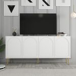 Casa si Gradina - Mobilier - Comode si corpuri - Console - Consola, Hanah Home, panou de particule melaminat, alb auriu, 180x35x80 cm - Infinity.ro
