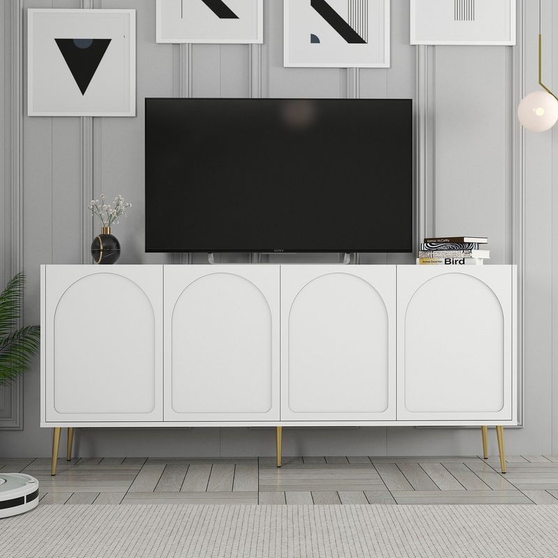 Casa si Gradina - Mobilier - Comode si corpuri - Console - Consola, Hanah Home, panou de particule melaminat, alb auriu, 180x35x80 cm - Infinity.ro
