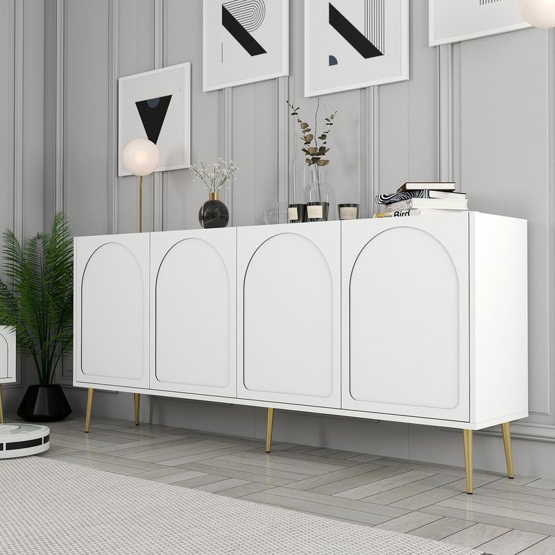 Casa si Gradina - Mobilier - Comode si corpuri - Console - Consola, Hanah Home, panou de particule melaminat, alb auriu, 180x35x80 cm - Infinity.ro