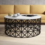 Casa si Gradina - Mobilier - Mese si birouri - Masute de cafea - Masuta de cafea, Hanah Home, pal melaminat, alb negru, 90x90x38 cm - Infinity.ro