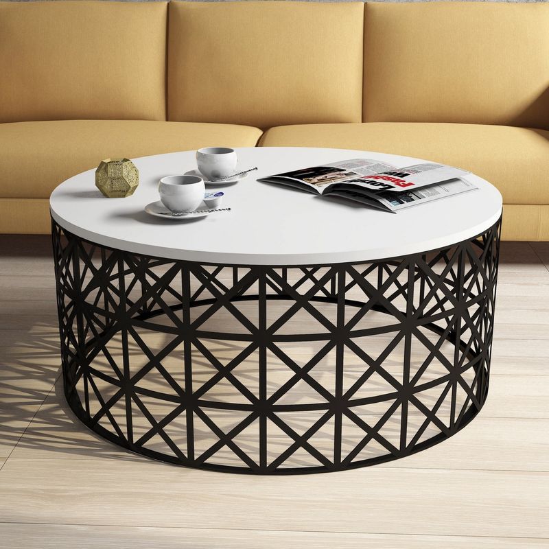 Casa si Gradina - Mobilier - Mese si birouri - Masute de cafea - Masuta de cafea, Hanah Home, pal melaminat, alb negru, 90x90x38 cm - Infinity.ro