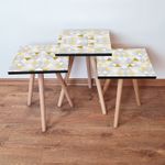 Casa si Gradina - Mobilier - Mese si birouri - Masute de cafea - Set masute de cafea, Hanah Home, 100% mdf, alb, gri, auriu, picioare lemn fag, 35x35x52 cm - Infinity.ro