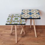 Casa si Gradina - Mobilier - Mese si birouri - Masute de cafea - Set mese de cafea, Hanah Home, mdf, albastru marin galben verde alb, 35x35x47 cm, 2 piese - Infinity.ro