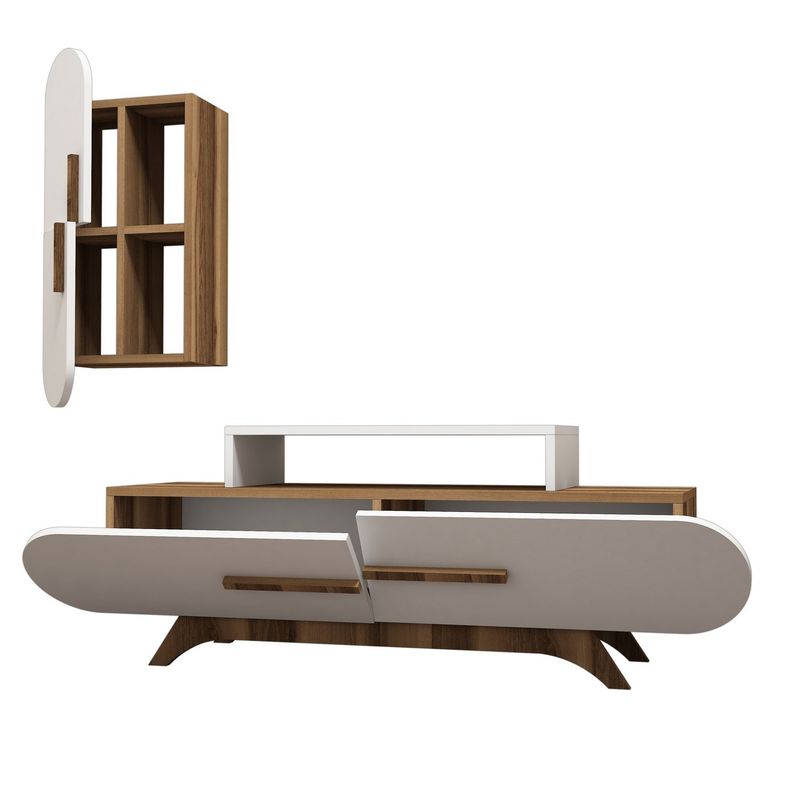 Casa si Gradina - Mobilier - Comode si corpuri - Comode - Comoda tv, Hanah Home, pal melaminat, nuc si alb, 145x49.8x36.8 cm, 845HCT3053 - Infinity.ro
